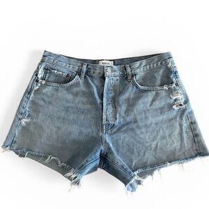 AGOLDE Dee high-rise distressed denim shorts with a raw hem size 32